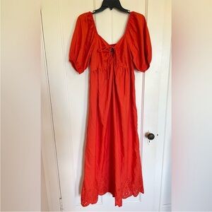 Elegant Orange Puff Sleeve Dress